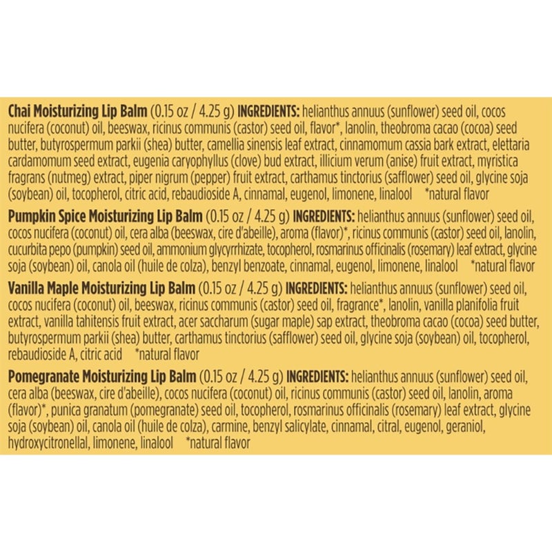 Burt's Bees Burts Bees 100% Natural Moisturizing Lip Balm, Winter Variety Pack, Chai Tea, Pumpkin Spice, Vanilla Maple, Pomegranate, 4 Tubes of Lip Balm, 0.15 Ounce (Pack of 4) - Image 2